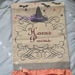 Hocus Pocus Halloween Burlap Banner - Witch Hat & Bats